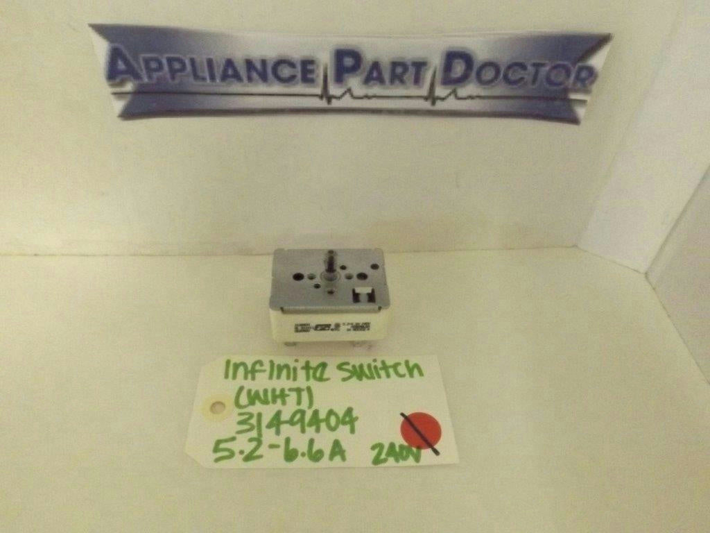 WHIRLPOOL STOVE 3149404 INFINITE SWITCH 5.2-6.6A 240V (WHITE) USED WHIRLPOOL STOVE 3149404 INFINITE SWITCH 5.2-6.6A 240V (WHITE) USED